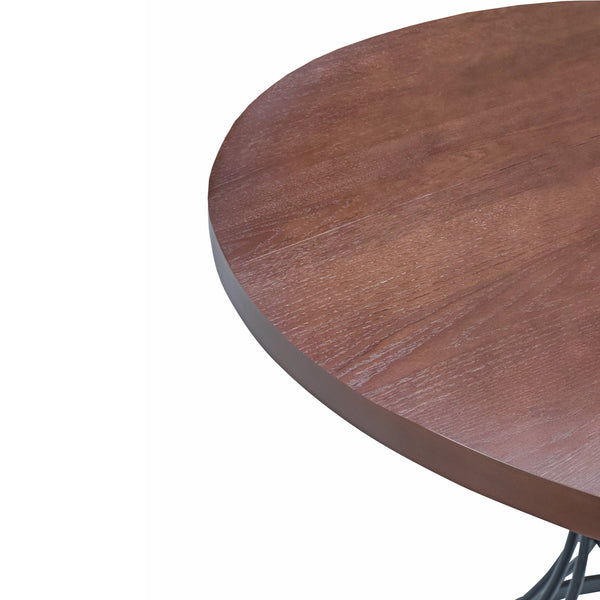 English Elm Oak 42" Round Dining Table with Oak Veneer Top, Matte Black Iron Pedestal, Rustic-Modern Compact Charm N842P319125D