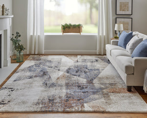 Feizy Rugs Gilmore Collection Modern Abstract Geometric Rug - Vibrant, Machine-made Turkish Design For Any Space Blue,Ivory,Taupe Polypropylene Gil39mkfbluivyp00