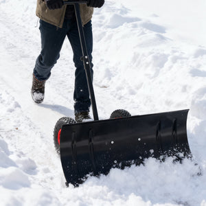 English Elm 30" Carbon Steel Snow Pusher with Wheeled Frame and Adjustable Ergonomic Handle W1422P362635