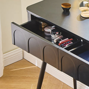 English Elm Modern Makeup Vanity Desk with Slide-Out Cabinet, LED Mirror, 4 Soft-Close Drawers & Cushioned Stool Black N844P257529B
