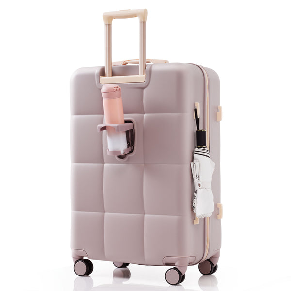 English Elm Luggage Set of 3 Abs Hard Shell Suitcases with Spinner Wheels and Built in Cup Holder Brown N726P296016B