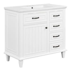 English Elm 36 Inch Bathroom Vanity - Modern Ceramic Sink, Solid Wood Frame, Adjustable Storage & Soft-Close Doors N725P336554K
