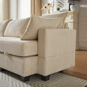 English Elm 113.5'' Modular Sectional Sofa with Storage Ottoman, Convertible U or L Shape Sleeper for 6 Seats Beige W834S00253