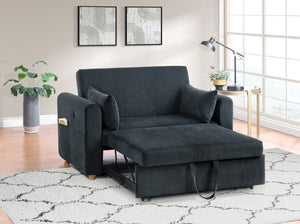 English Elm Mireille Corduroy Convertible Sleeper Loveseat with Usb Charging and Storage Pockets Black B2749P413228
