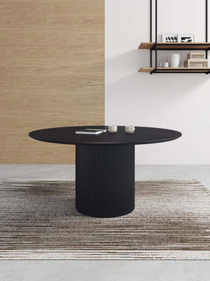 English Elm Hathaway 59" Round Dining Table - Stylish Black Wood Centerpiece With Ribbed Base For Modern Homes B365S00096