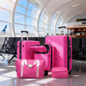 English Elm Luggage 5 Piece Hardside Abs Set with Front Access Carry on and Tsa Spinner Wheels Pink N732P391557F
