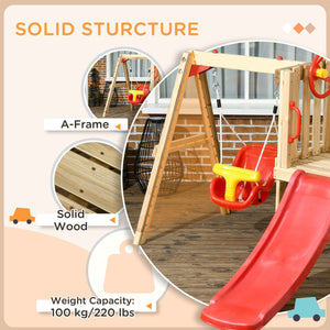 English Elm Outsunny Wooden Toddler Playset Backyard Swing Slide Captain Wheel Horn Ages W2225P229474