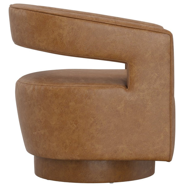 English Elm Brown Swivel Accent Chair Wraparound Geometric Cutout Textured Fabric Living Room Seat Brown B2709P474252