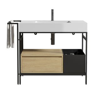 English Elm FORTE 36" Industrial Modular Bathroom Vanity with Durable Metal Frame, Quartz Basin, Soft-Close Drawer Oak,White W1865S00177
