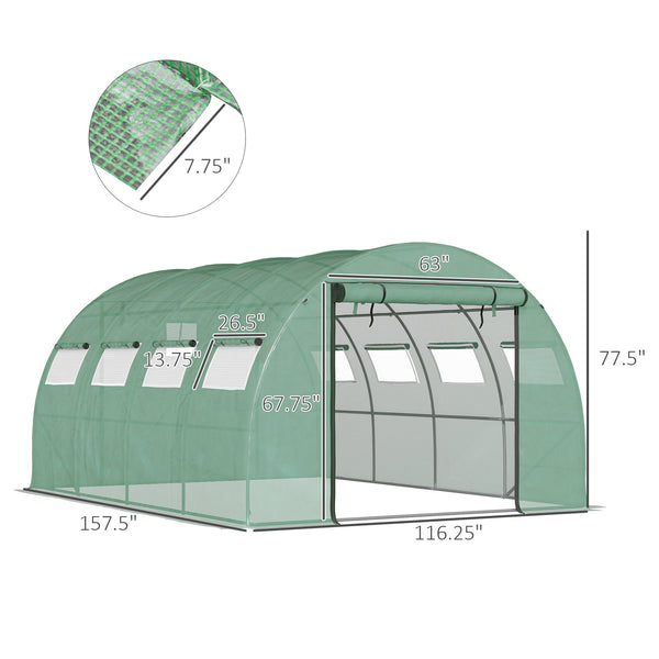 English Elm Outsunny Walk-in Tunnel Hoop Greenhouse Galvanized Steel Frame with Mesh Ventilation W2225P229421