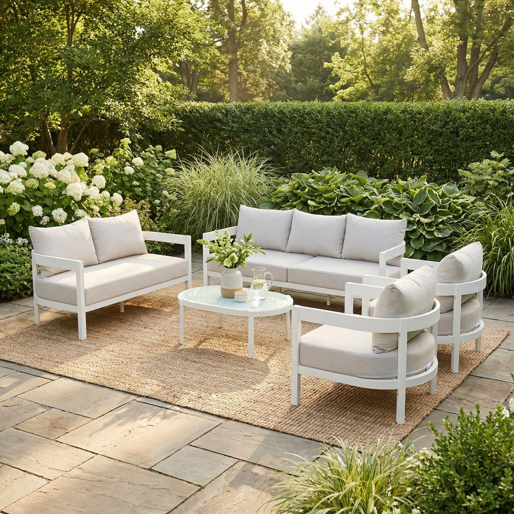 English Elm 5-piece Outdoor Aluminum Conversation Set Resort Style Curved Seating for 7 Adults N767P389542A