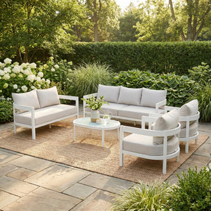 English Elm 5-piece Outdoor Aluminum Conversation Set Resort Style Curved Seating for 7 Adults N767P389542A