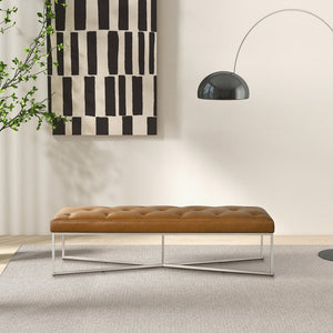 English Elm Harper Full-grain Leather Tufted Bench with Metal Base for Bedroom or Entryway B183P255200