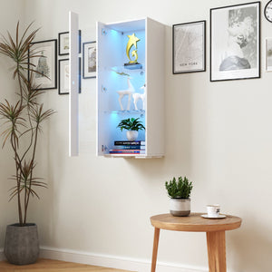 English Elm Storage Cabinet with Aluminum LED Strip Light and Glass Shelves Wall or Floor Mount Space-Saver W331P251042