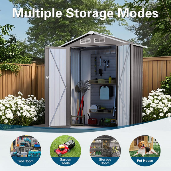 English Elm 5x3 Ft Galvanized Steel Outdoor Storage Shed with Peaked Roof and Lockable Door W3213P309352