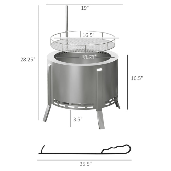 English Elm Outsunny Smokeless Wood Burning Fire Pit Bbq Grill Stainless Steel Outdoor Bonfire W2225P174305