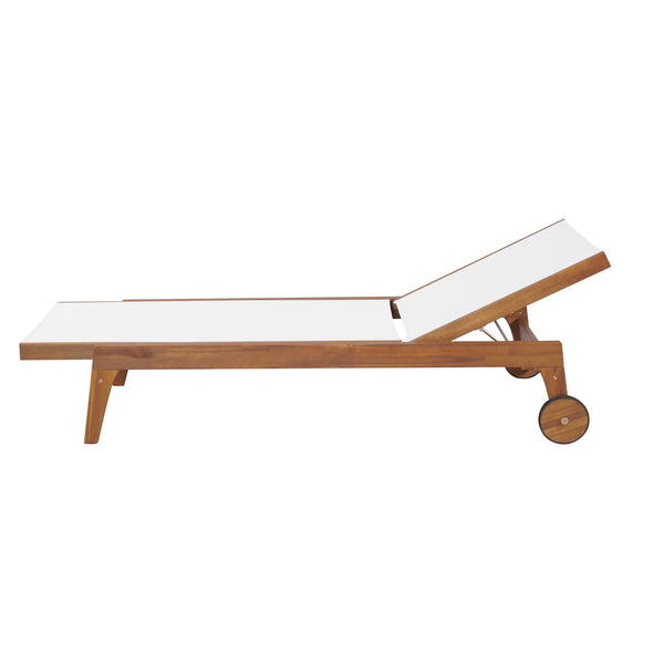English Elm Christopher Knight Home® - OUTDOOR Chaise Lounge with Acacia Wood Frame and Breathable Mesh Seating for Durable Outdoor Comfort White+Natural 63.5 L x 31.25 W x 6 H N776P286344B