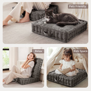 English Elm 1- Piece Tufted Chenille Floor Cushion with Scalloped Edge for Bohemian Living Spaces Charcoal B035P482971