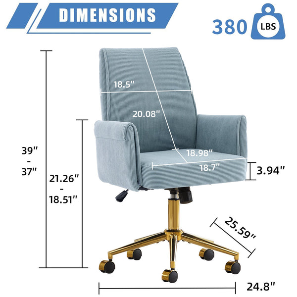 English Elm Mid-back Striped Fabric Office Chair with Gold Base Ergonomic Memory Foam Lumbar Blue W2311P420444