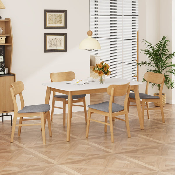 English Elm [video] 5 Piece Mid-century Rubberwood Dining Set with Cushioned Chairs for Modern Homes Dark Grey,White+Oak N759S005002E