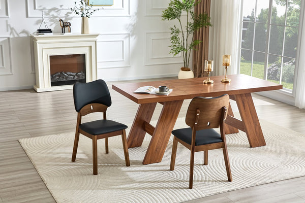 English Elm 2 Solid Walnut Toned Wood Dining Chairs Gray Fabric Seat Hollowed Backrest Modern Black,Walnut W1151P455534