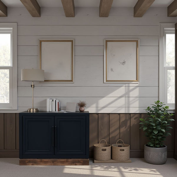 English Elm Nora Modular Two-Door Base Cabinet with Cable Management, Two-Tone Poplar & Alder Finish, Ready to Use Black B108P345192