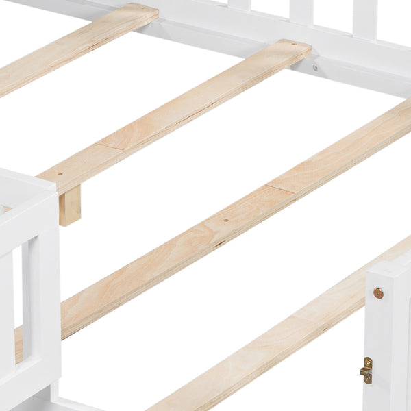 English Elm Full-size Montessori Floor Bed with Built-In Bookcase and Chalkboard, Space-Saving Solid Wood Platform for Kids White 56.3 L x 17.32 W x 5.31 H W1716S00012