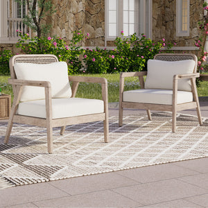English Elm Outdoor Acacia Wood Club Chair Deep Seating Woven Back Patio Lounge Resort Style N780P171149B-2