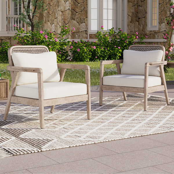 English Elm Outdoor Acacia Wood Club Chair Deep Seating Woven Back Patio Lounge Resort Style N780P171149B-2