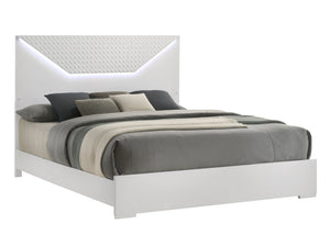 English Elm Blanca Modern 4-Piece Queen Bedroom Set With Led Headboard & Chic High-Gloss White Finish B009S01389