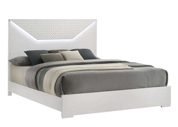 English Elm Blanca Modern 4-Piece Queen Bedroom Set With Led Headboard & Chic High-Gloss White Finish B009S01389