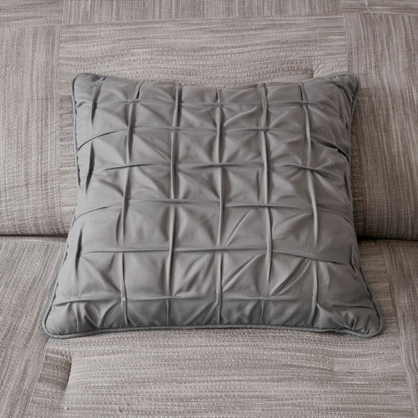 English Elm 7 Piece Printed Seersucker Comforter Set - Modern Grey Ensemble For Queen Bed With Decorative Pillows B03597114