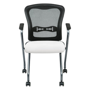 OSP Home Furnishings Deluxe Nesting Armchair with Mesh Back Lumbar Support for Office and Meeting Rooms Snow 84440-R101