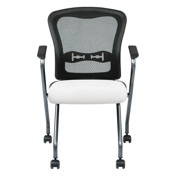 OSP Home Furnishings Deluxe Nesting Armchair with Mesh Back Lumbar Support for Office and Meeting Rooms Snow 84440-R101