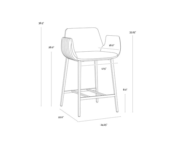 Sunpan Lucano Counter Stool - Elegant Milliken Cognac Faux Leather With Gold Stainless Steel Legs Brown Faux Leather 111122