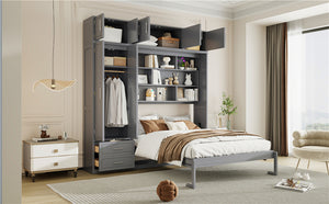 English Elm Queen Murphy Bed with Integrated Desk Cabinet Shelves Space Saving Studio Solution Gray N708S00022E-2