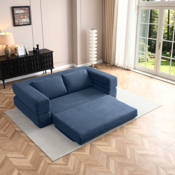 English Elm 81'' Corduroy Floor Sofa Convertible Loveseat Futon Sleeper with Foam Fill and Pillows Blue W1117P459733