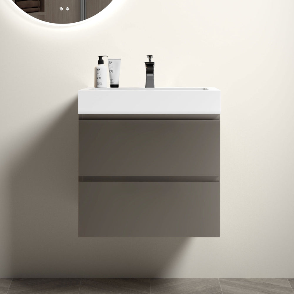 English Elm Alice 24" Gray Wall-Mounted Bathroom Vanity With Large Storage & Modern One-Piece Sink Design W1865S00004