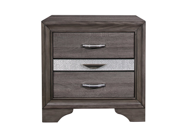 English Elm RYDER Sparkle Grey Nightstand with 3 Spacious Drawers & Jewelry Drawer — Modern Solid Wood Design B201P215946