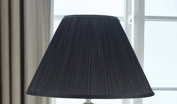 English Elm 1pc Elegant Crafted Table Lamp with Glossy Base and Metallic Accents, Pleated Shade, Modern Glow Black 23.62 L x 17.91 W x 17.64 H B2741S00037