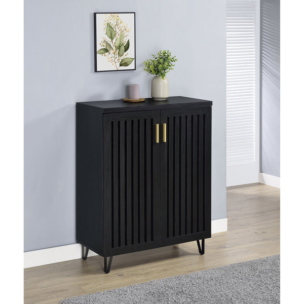 English Elm Clackamas Engineered Wood Shoe Cabinet with Hairpin Legs and Matte Gold Hardware Black B062P440404