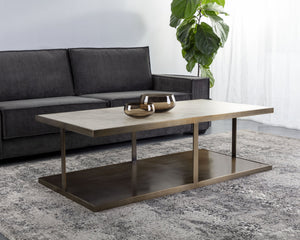 Sunpan Kamali Coffee Table - Elegant Beige Marble Top with Antique Gold Base for Luxurious Living Spaces