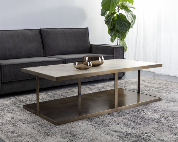 Sunpan Kamali Coffee Table - Elegant Beige Marble Top with Antique Gold Base for Luxurious Living Spaces
