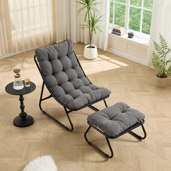 English Elm Patio Sling Recliner Set with Ottoman Steel Frame Mesh Seat Cushioned Modern Lounge W640P443483
