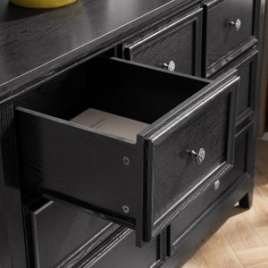 English Elm Modern 7 Drawers Dresser with Unique Feet, Smooth Glide Drawers and Metal Handles for Stylish Storage Black W2275P149785
