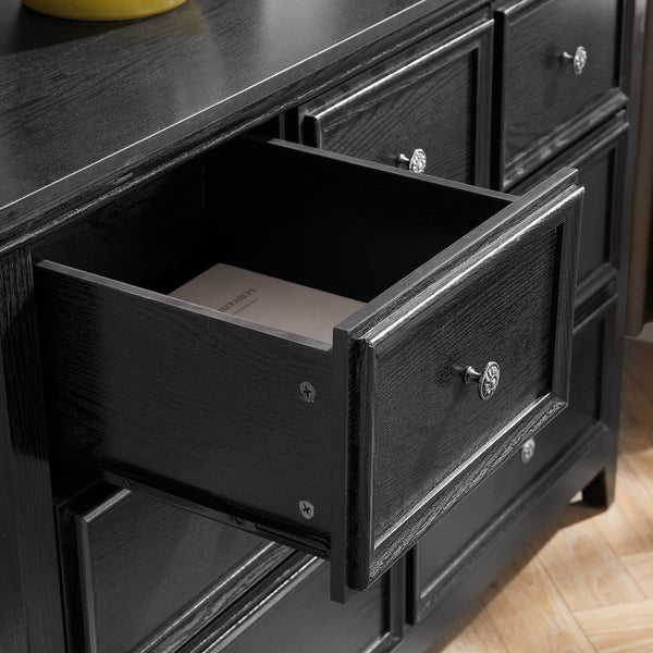 English Elm Modern 7 Drawers Dresser with Unique Feet, Smooth Glide Drawers and Metal Handles for Stylish Storage Black W2275P149785