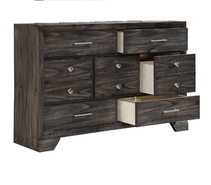 English Elm 1pc Modern Geometric Chest of Drawers with High-Gloss Finish, Sleek Hardware, Spacious Storage and Style Gray 61.14 L x 19.09 W x 40.94 H B2741P326135