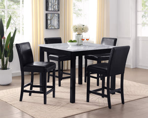 English Elm 5pc Counter Height Set Square Faux Marble Table Nailhead Upholstered Chairs Modern B011P446663