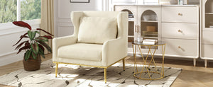 English Elm Modern Velvet Accent Chair Curved Arms Plush Cushion Upholstered Seat for Living Room Beige N763P360686A