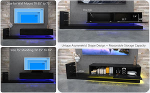English Elm [new New Update Led Tv Stand with Power Outlet Fits 75 Inch Screens Modern Console Black W1701P413008